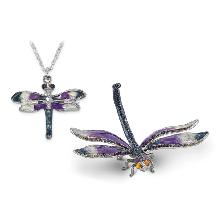 Bejeweled Pewter Multi Color Finish MADAME DRAGONFLY Ring Holder