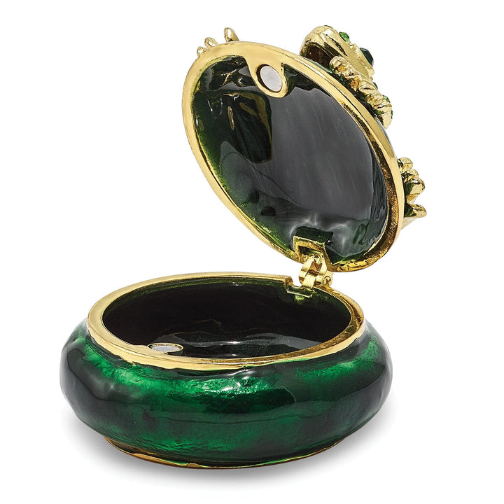 Bejeweled Pewter Green Gold Color Finish SPECKLES Frog Box Trinket Box