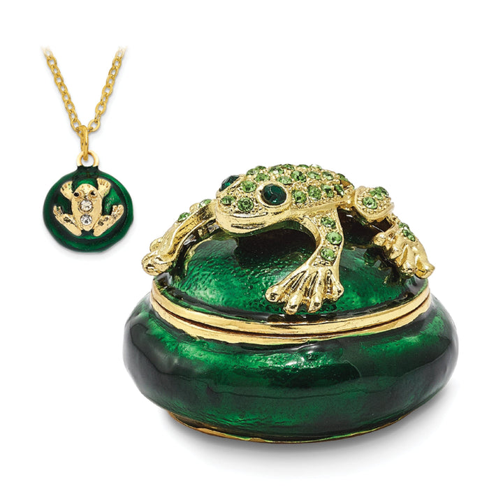 Bejeweled Pewter Green Gold Color Finish SPECKLES Frog Box Trinket Box