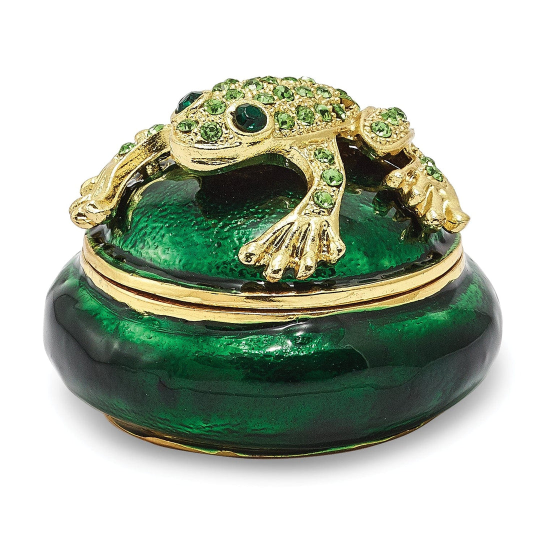 Bejeweled Pewter Green Gold Color Finish SPECKLES Frog Box Trinket Box