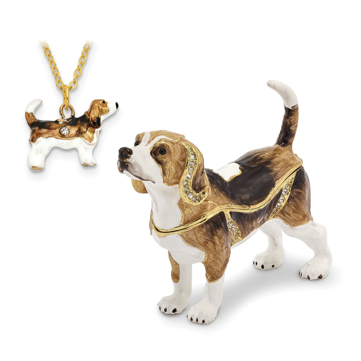 Bejewel Multi Brown Color Enamel Finish BEAUREGARD Beagle Trinket Box