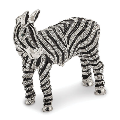 Bejeweled Pewter Black Silver ZELDA Zebra Bling Crystal Trinket Box