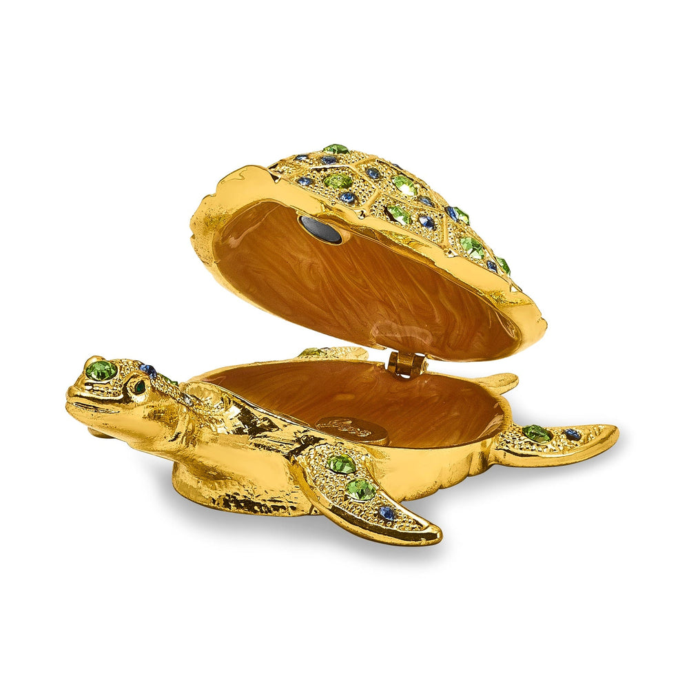 Bejeweled Pewter Gold Color Finish GILDA Golden Sea Turtle Trinket Box