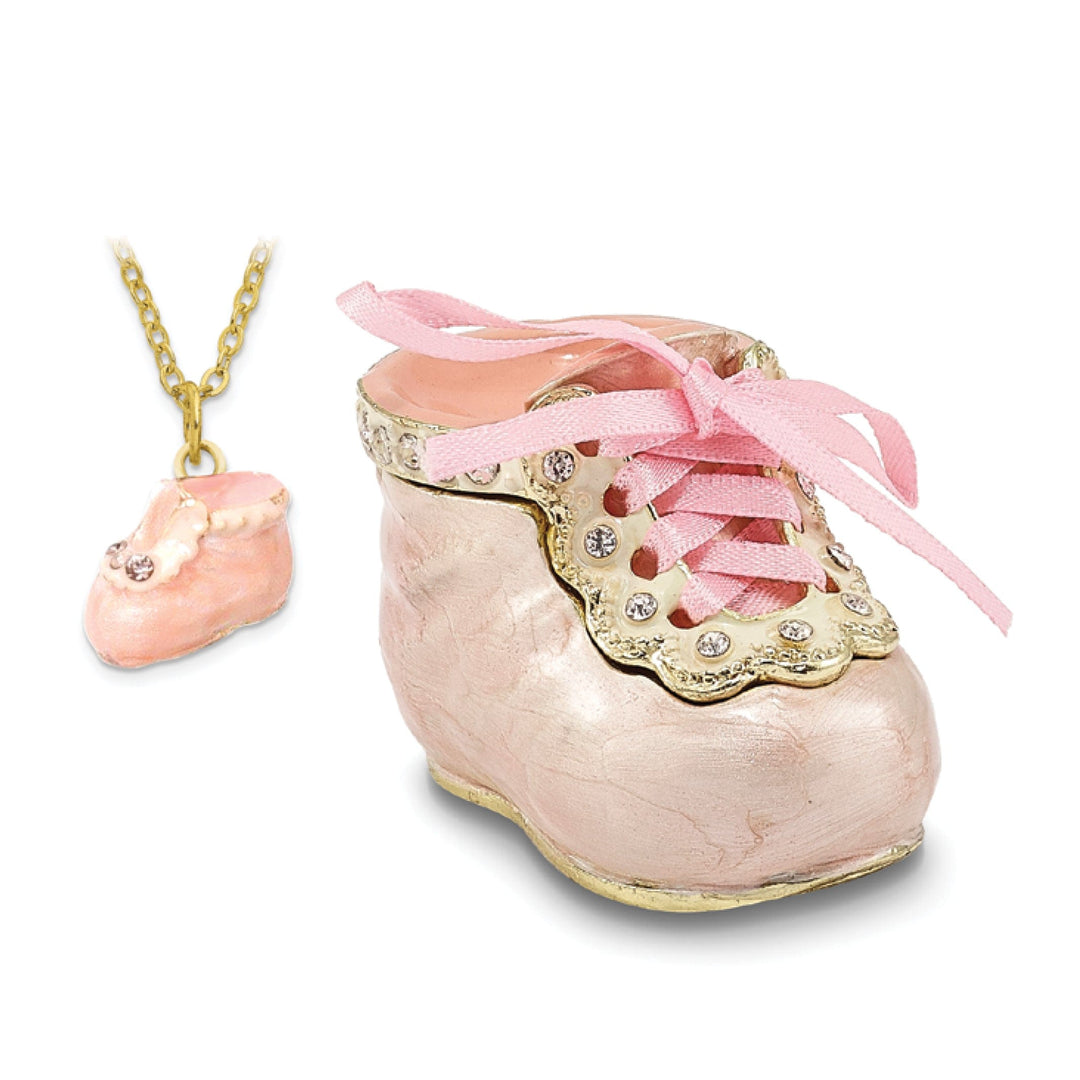 Bejeweled Multi Color Finish IT'S A GIRL Pink Baby Bootie Trinket Box