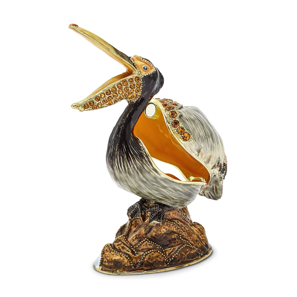 Bejeweled Pewter Multi Color Enamel PATSY Pelican on Rocks Trinket Box