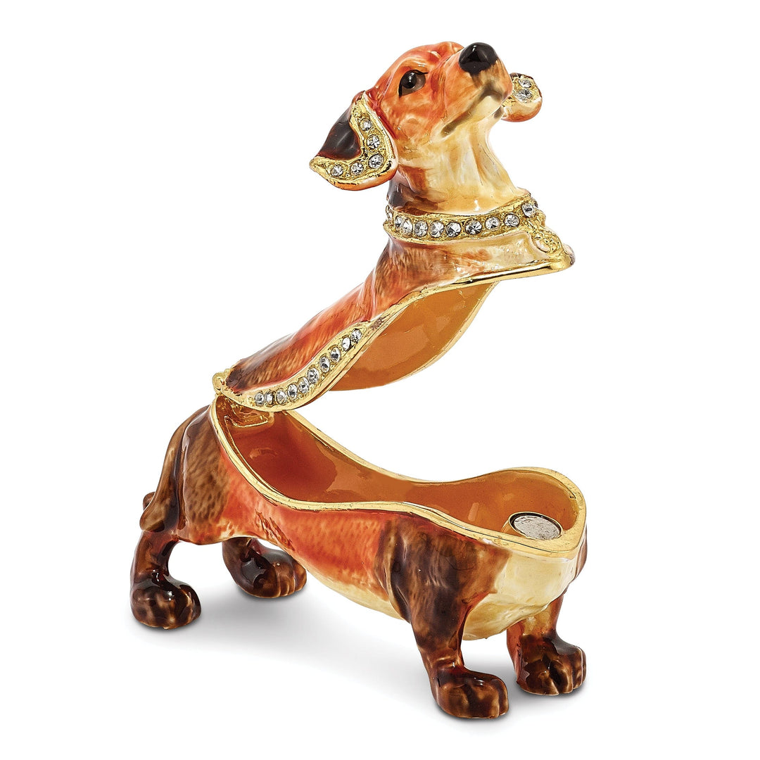 Bejeweled Pewter Multi Color Enamel Finish OSCAR Dachshund Trinket Box