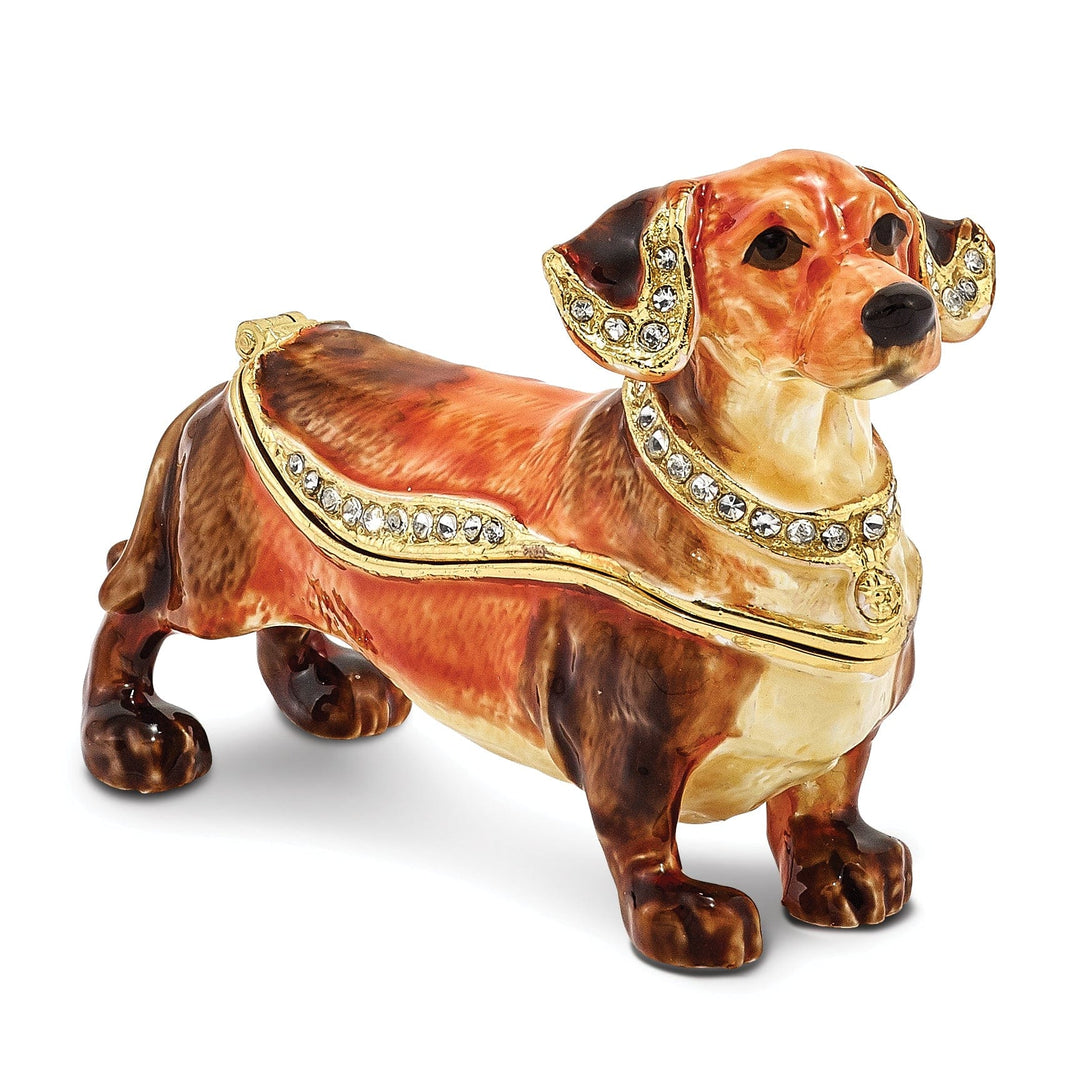 Bejeweled Pewter Multi Color Enamel Finish OSCAR Dachshund Trinket Box