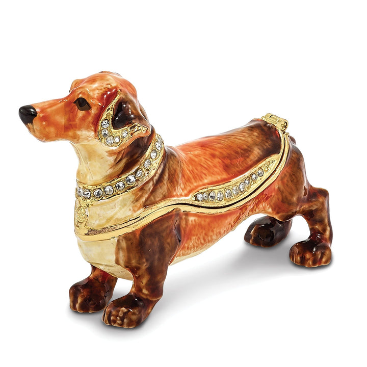 Bejeweled Pewter Multi Color Enamel Finish OSCAR Dachshund Trinket Box