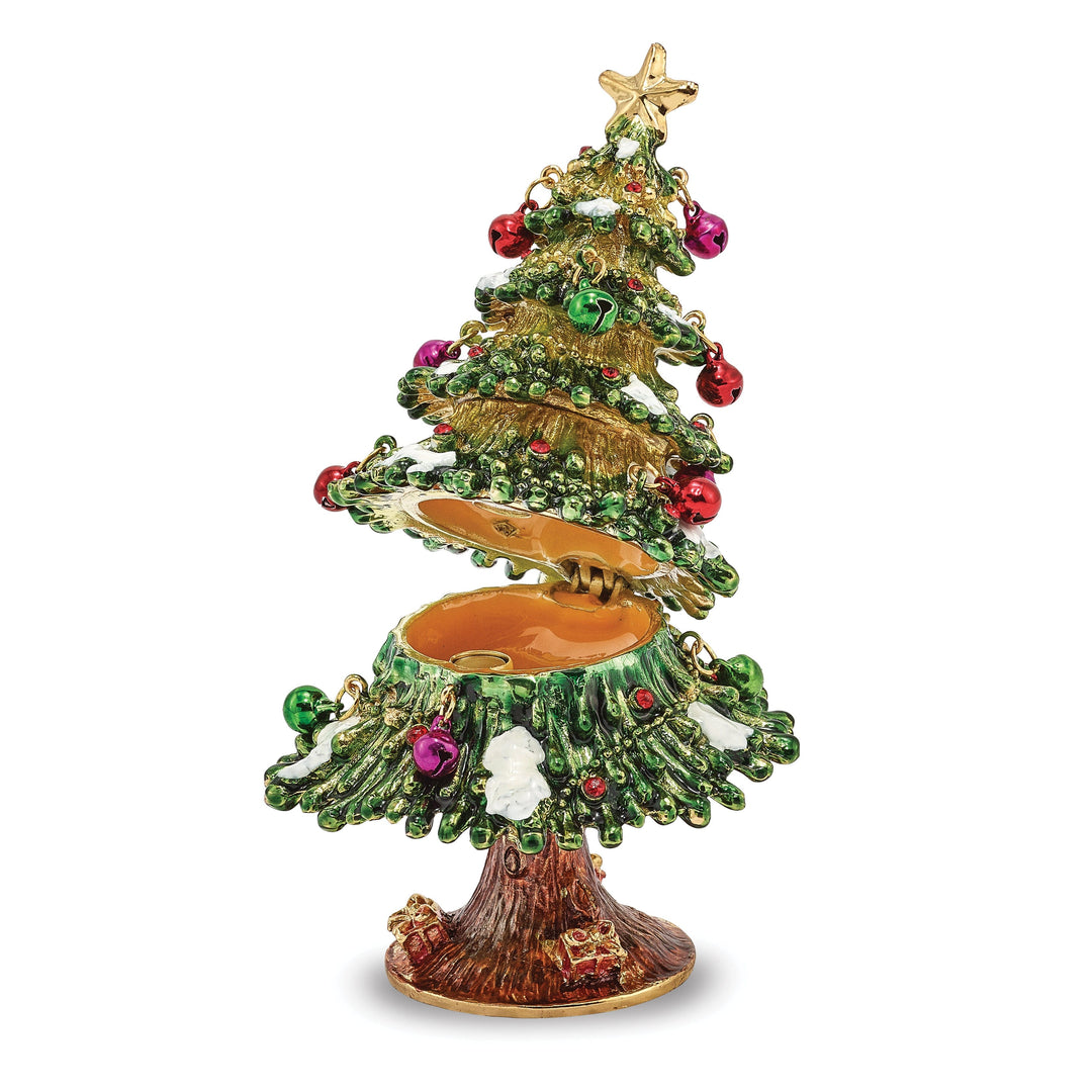 Bejeweled Multi Color Finish DECK THE HALLS Christmas Tree Trinket Box