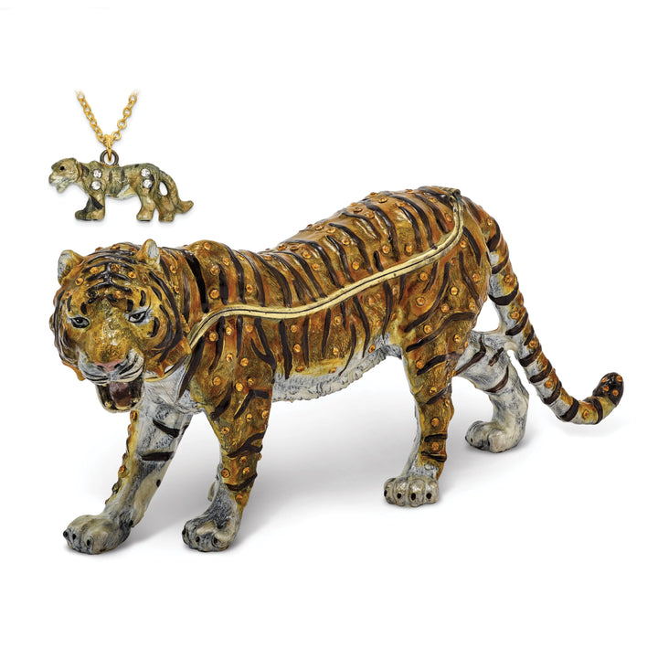 Bejeweled Pewter Multi Color Enamel BENNY Large Bengal Tiger Trinket Box