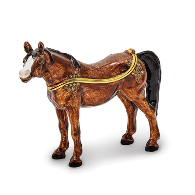 Bejeweled Brown Black Color Enamel Finish HARRIET Horse Trinket Box
