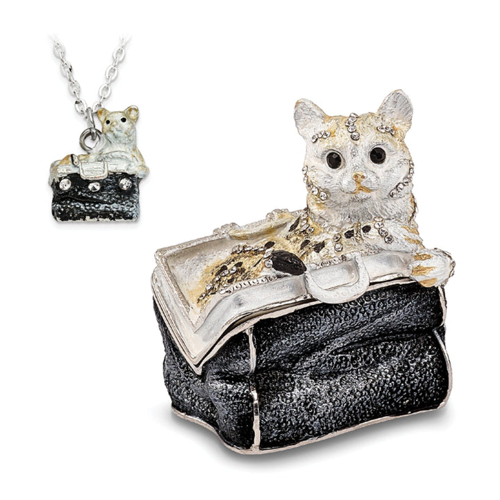 Bejewel Pewter Multi Color Enamel MISS KITTY Cat in Purse Trinket Box