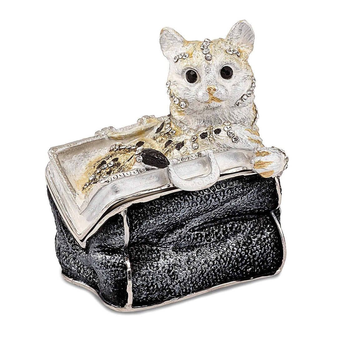 Bejewel Pewter Multi Color Enamel MISS KITTY Cat in Purse Trinket Box