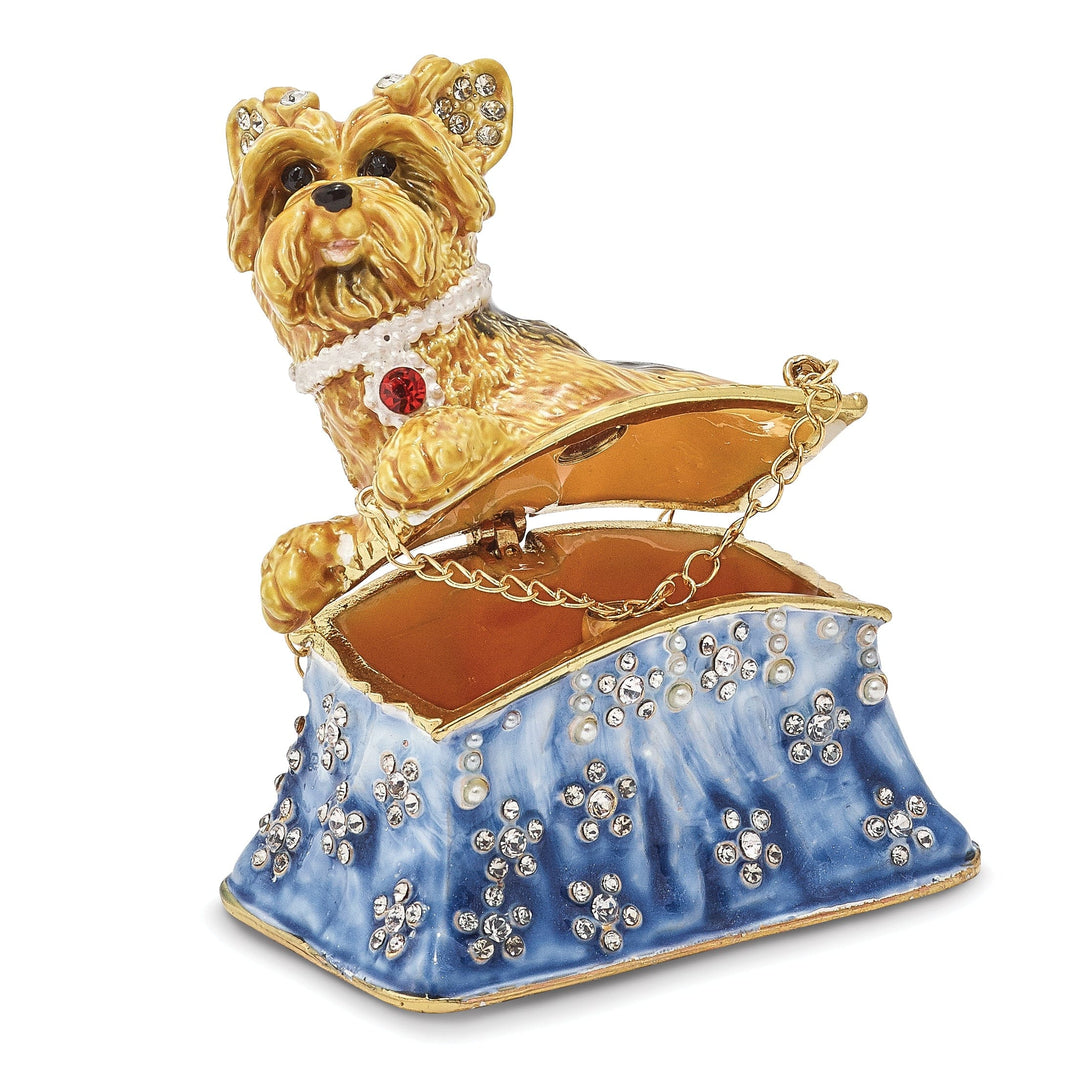 Bejeweled Multi Color TWINKLES York Shire Terrier in Tote Trinket Box