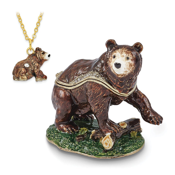 Bejeweled Pewter Multi Color Finish CODY Kodiak Bear Trinket Box