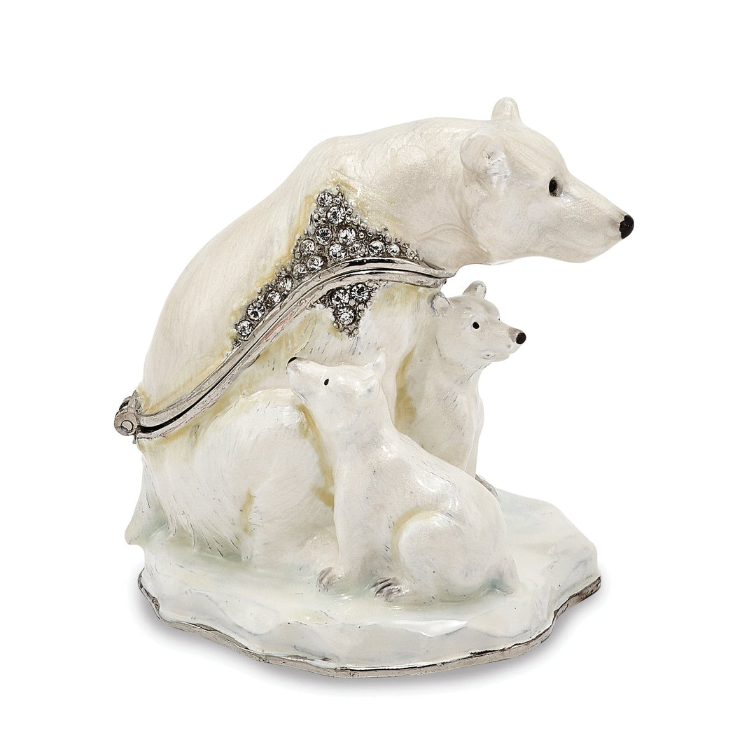 Bejeweled MAMA BEAR With AVA & ASHER Polar Bears Trinket Box