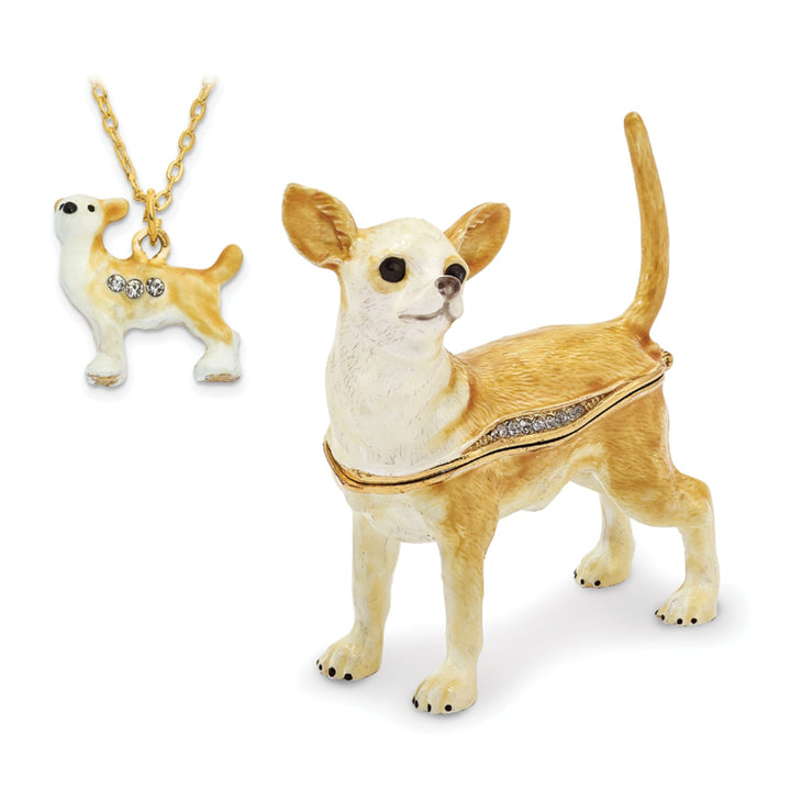 Bejewel Pewter Multi Color Enamel Finish SAMSON Chihuahua Trinket Box