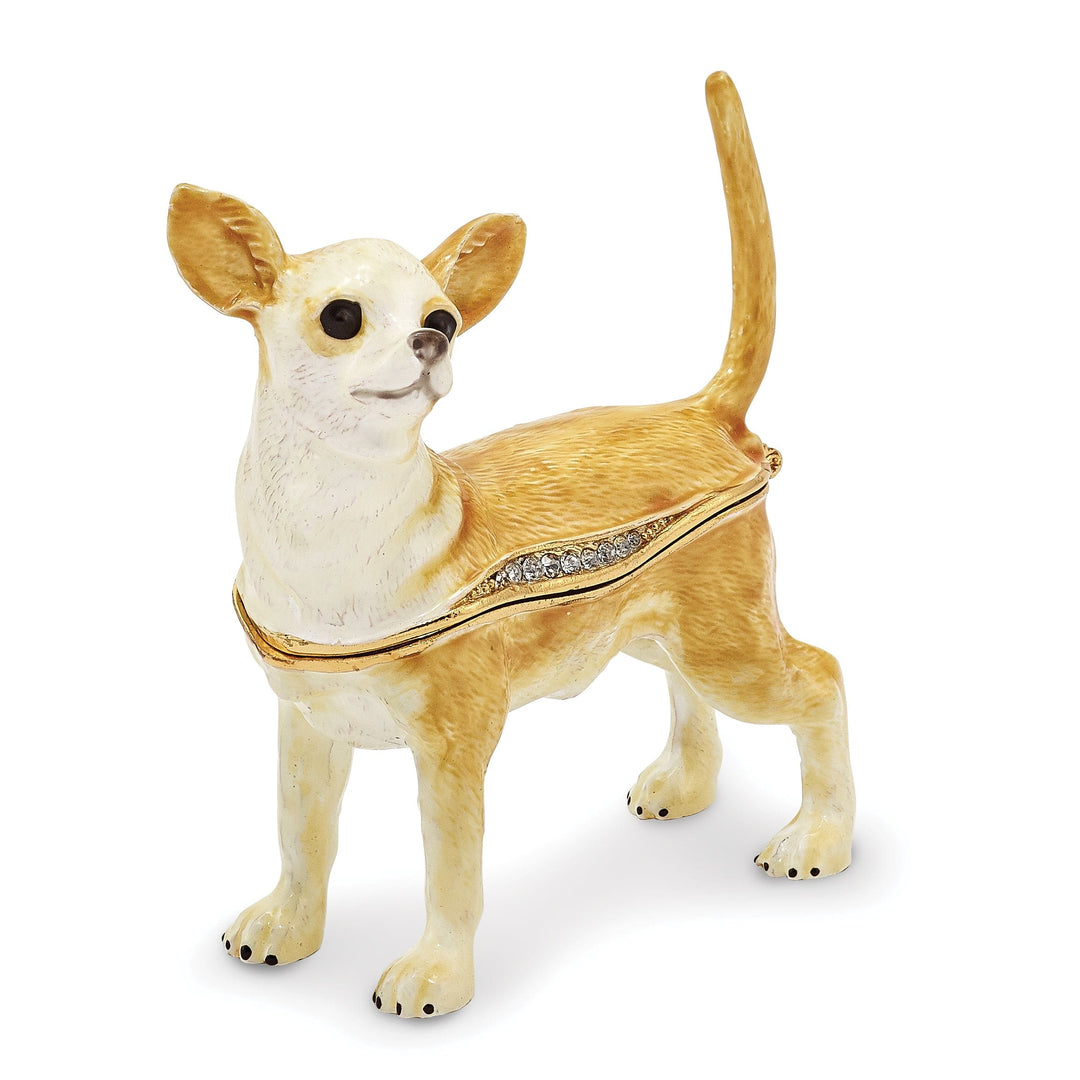 Bejewel Pewter Multi Color Enamel Finish SAMSON Chihuahua Trinket Box