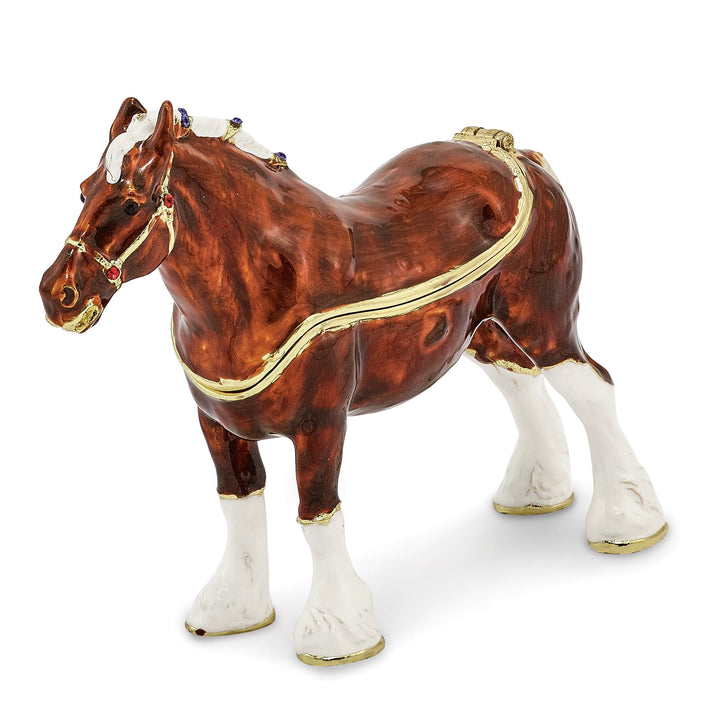 Bejeweled Pewter Multi Color Enamel BUD Clydesdale Horse Trinket Box