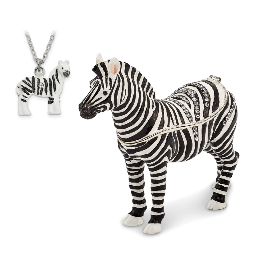 Bejeweled Pewter Multi Color Enamel Finish ZACH Zebra Trinket Box