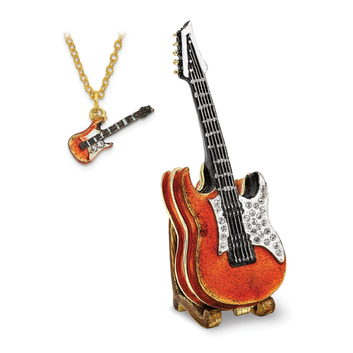 Bejeweled Pewter Multi Color STRUMMIN' TUNES Red Guitar Trinket Box