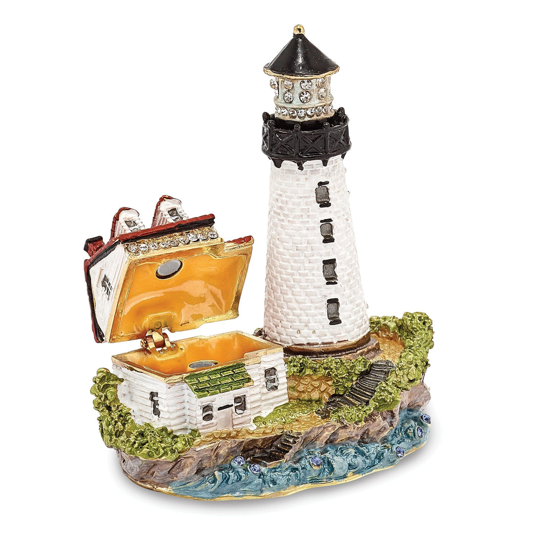 Bejewel Pewter Multi Color Finish LUMI Guiding Lighthouse Trinket Box