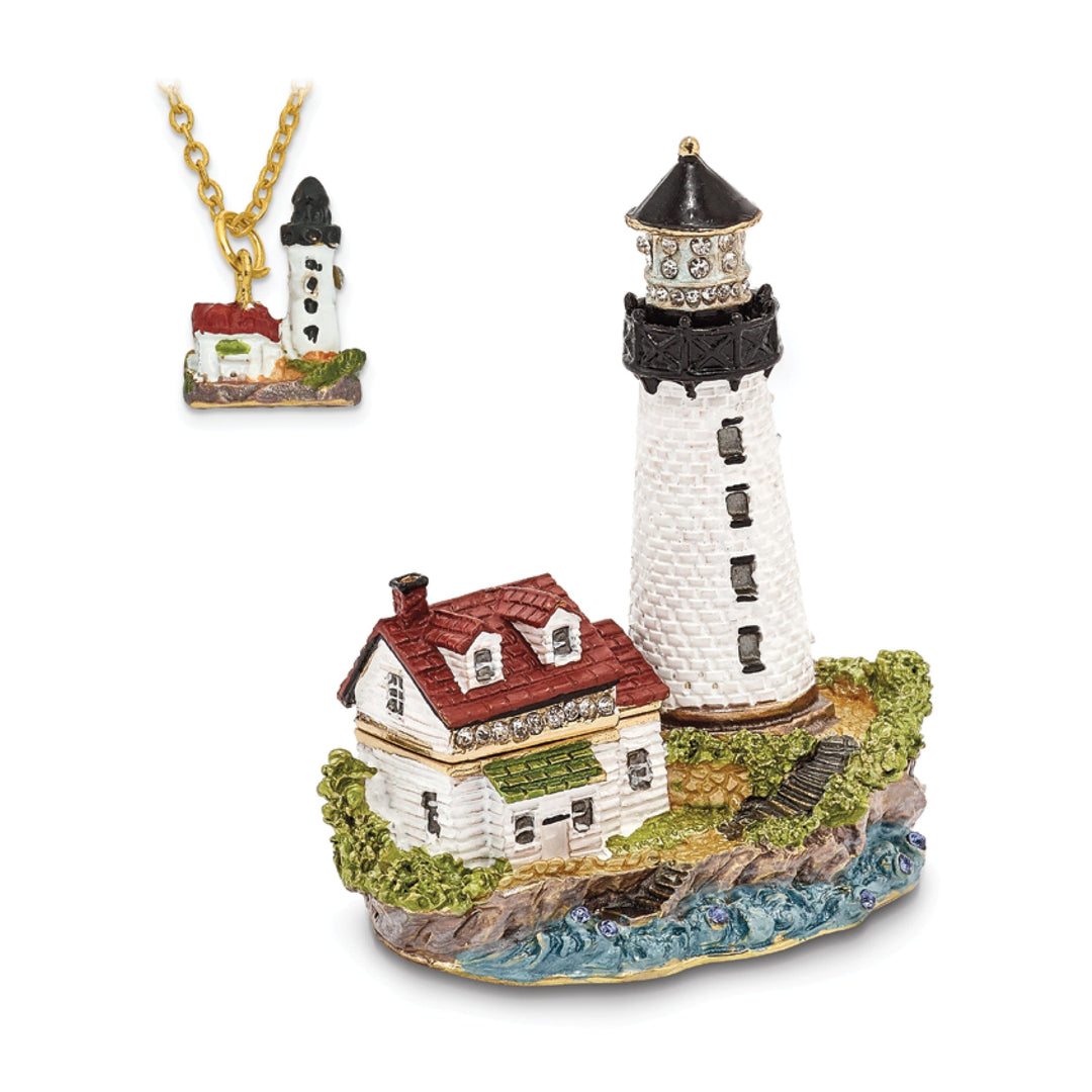 Bejewel Pewter Multi Color Finish LUMI Guiding Lighthouse Trinket Box