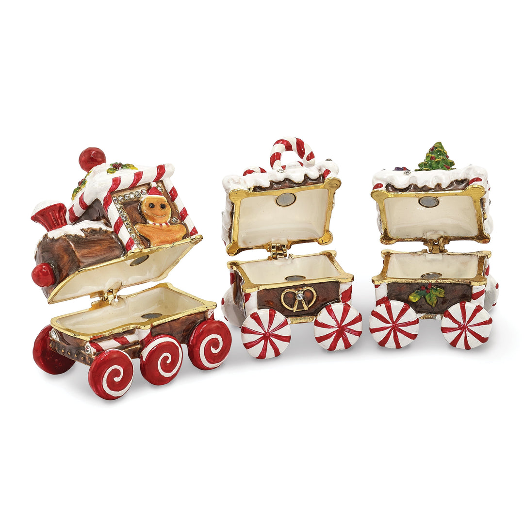 Bejeweled Pewter Multi Color Finish CANDY CANE Train Trinket Box