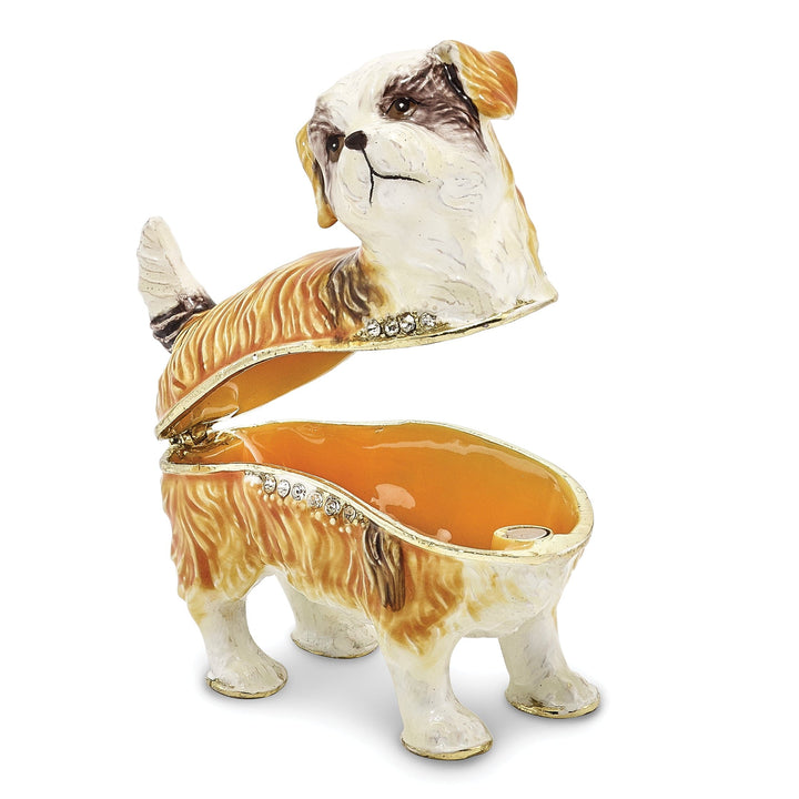 Bejeweled Pewter Multi Color Enamel Finish SALLY Shih Tzu Trinket Box