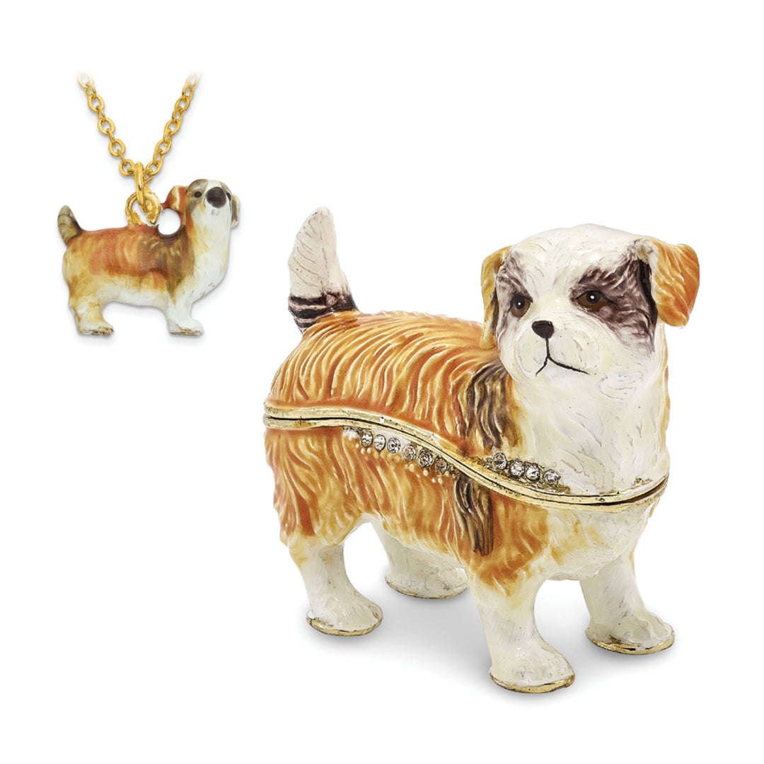 Bejeweled Pewter Multi Color Enamel Finish SALLY Shih Tzu Trinket Box