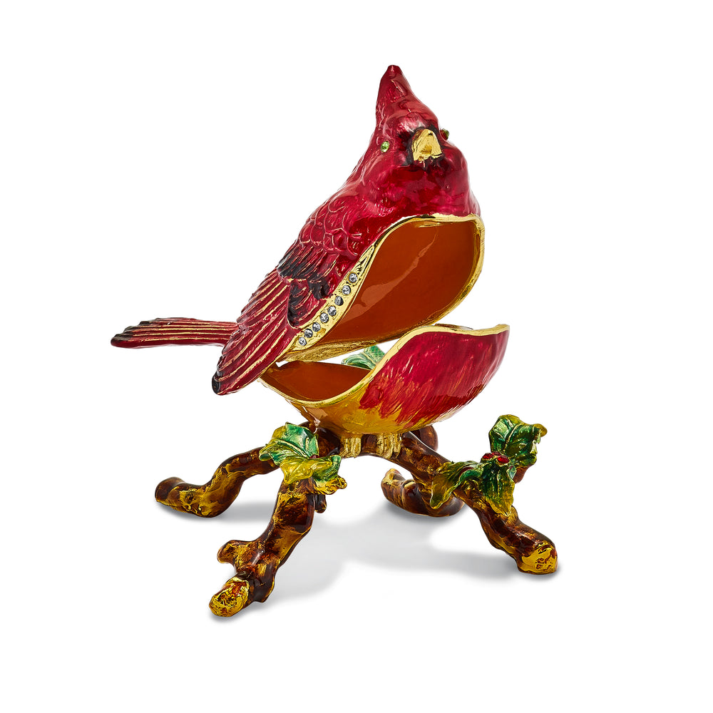 Bejeweled Pewter CHARLIE Red Cardinal Trinket Box Design