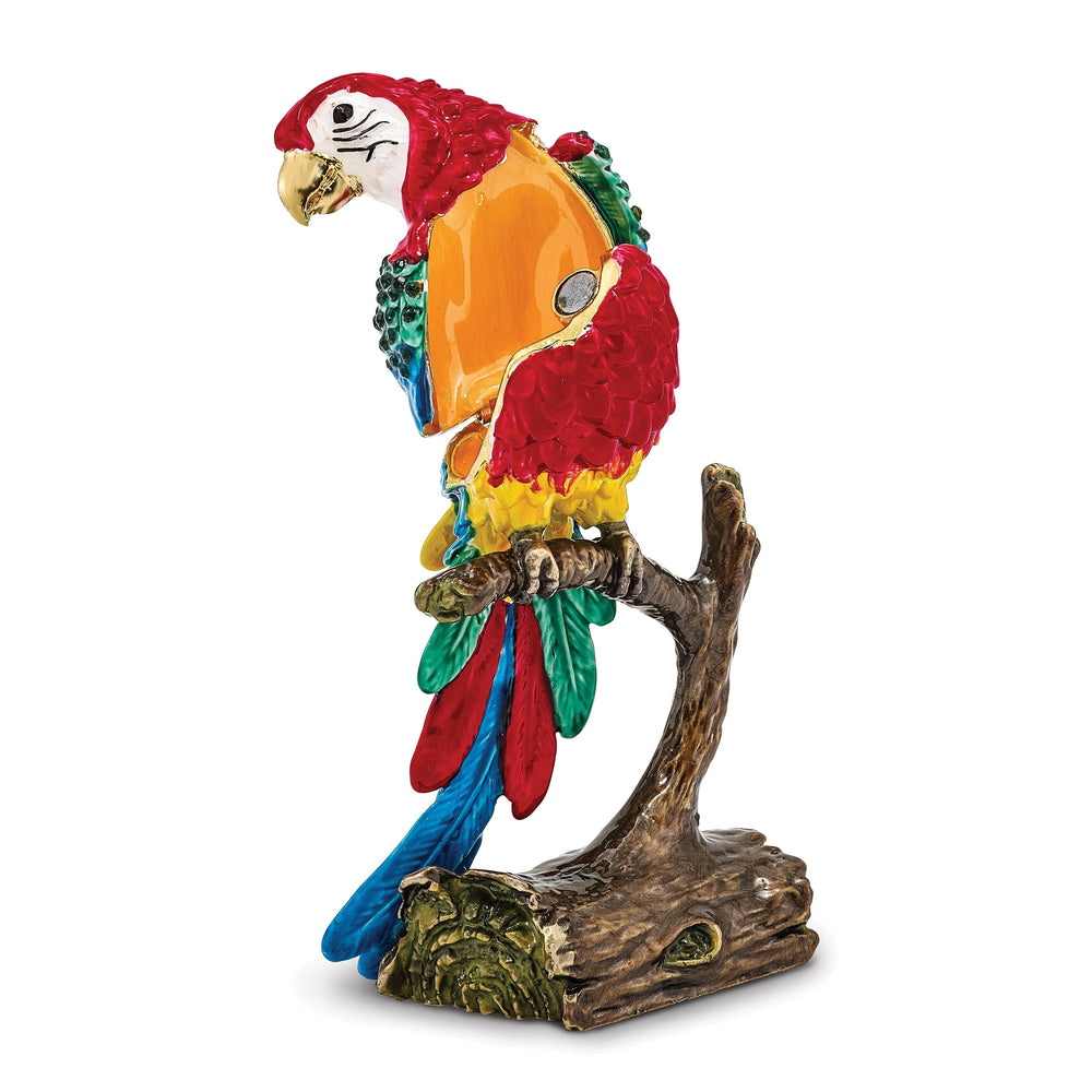 Bejeweled Pewter Color Enamel GOLD NOSE Macaw Parrot Trinket Box