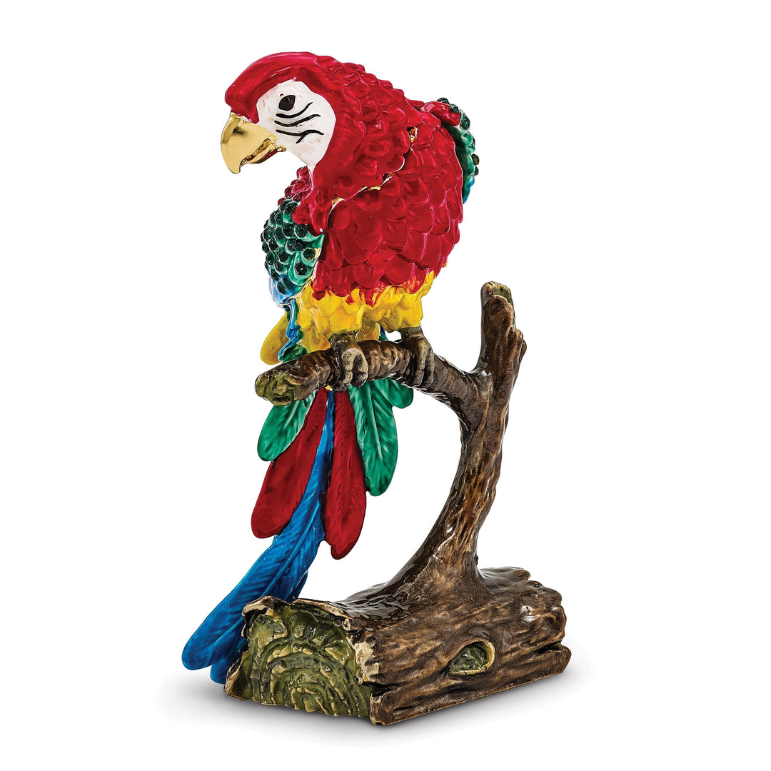 Bejeweled Pewter Color Enamel GOLD NOSE Macaw Parrot Trinket Box