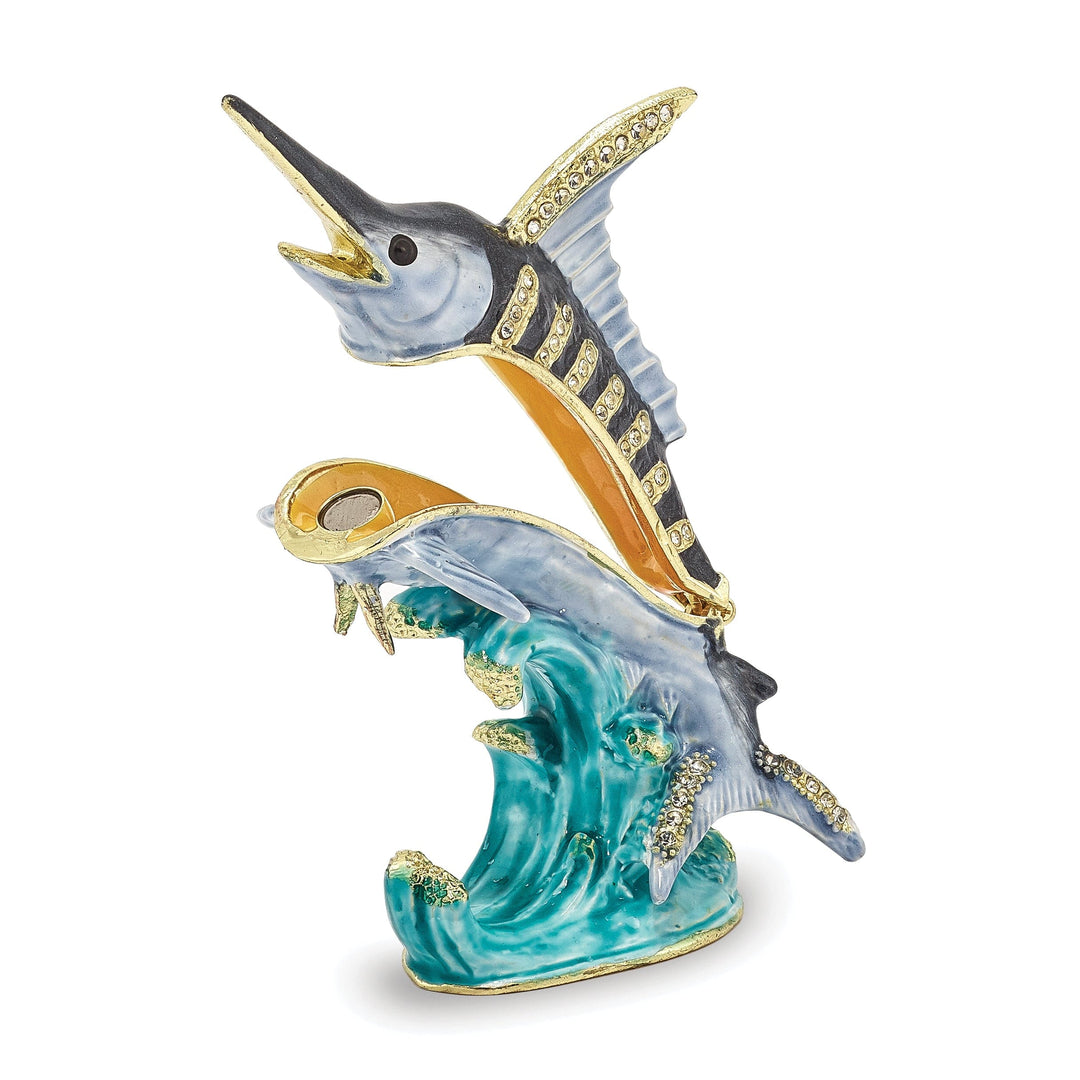Bejeweled Pewter Multi Color Enamel Finish SAMMY Swordfish Trinket Box
