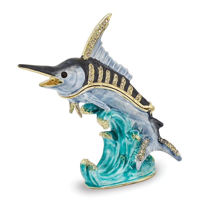 Bejeweled Pewter Multi Color Enamel Finish SAMMY Swordfish Trinket Box