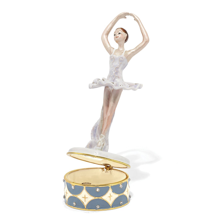 Bejeweled Pewter Multi Color Finish BLYTHE Ballerina Point Trinket Box