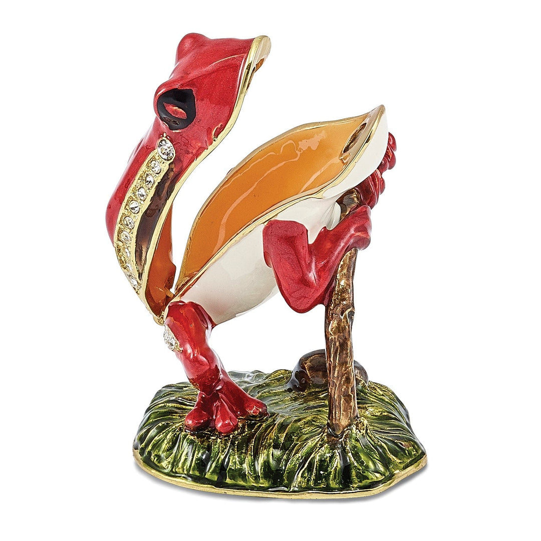 Bejeweled Multi Color Finish RASCAL Red Frog on Branch Trinket Box