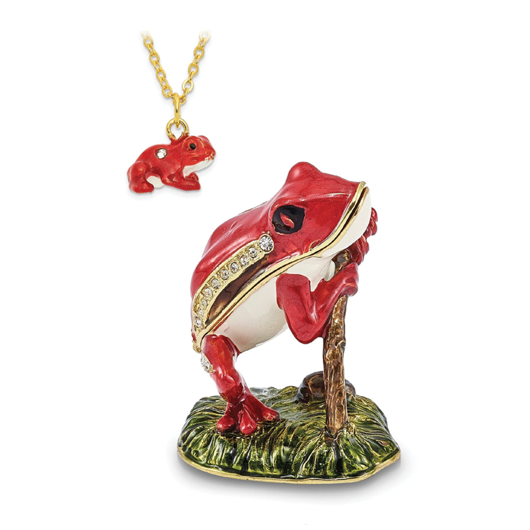 Bejeweled Multi Color Finish RASCAL Red Frog on Branch Trinket Box