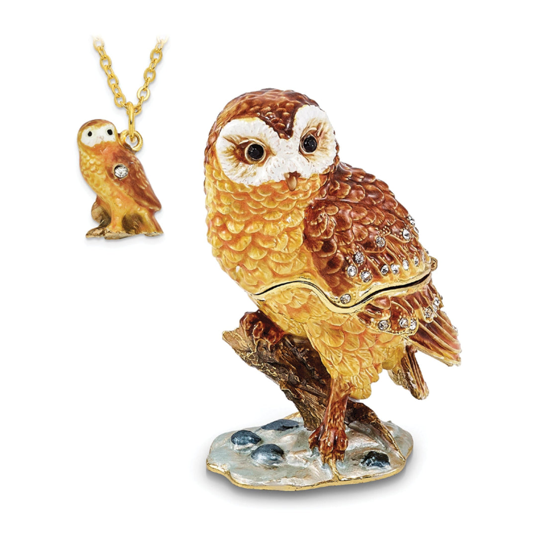 Bejeweled Pewter Crystal Stones MR. WHOO Barn Owl Trinket Box Design