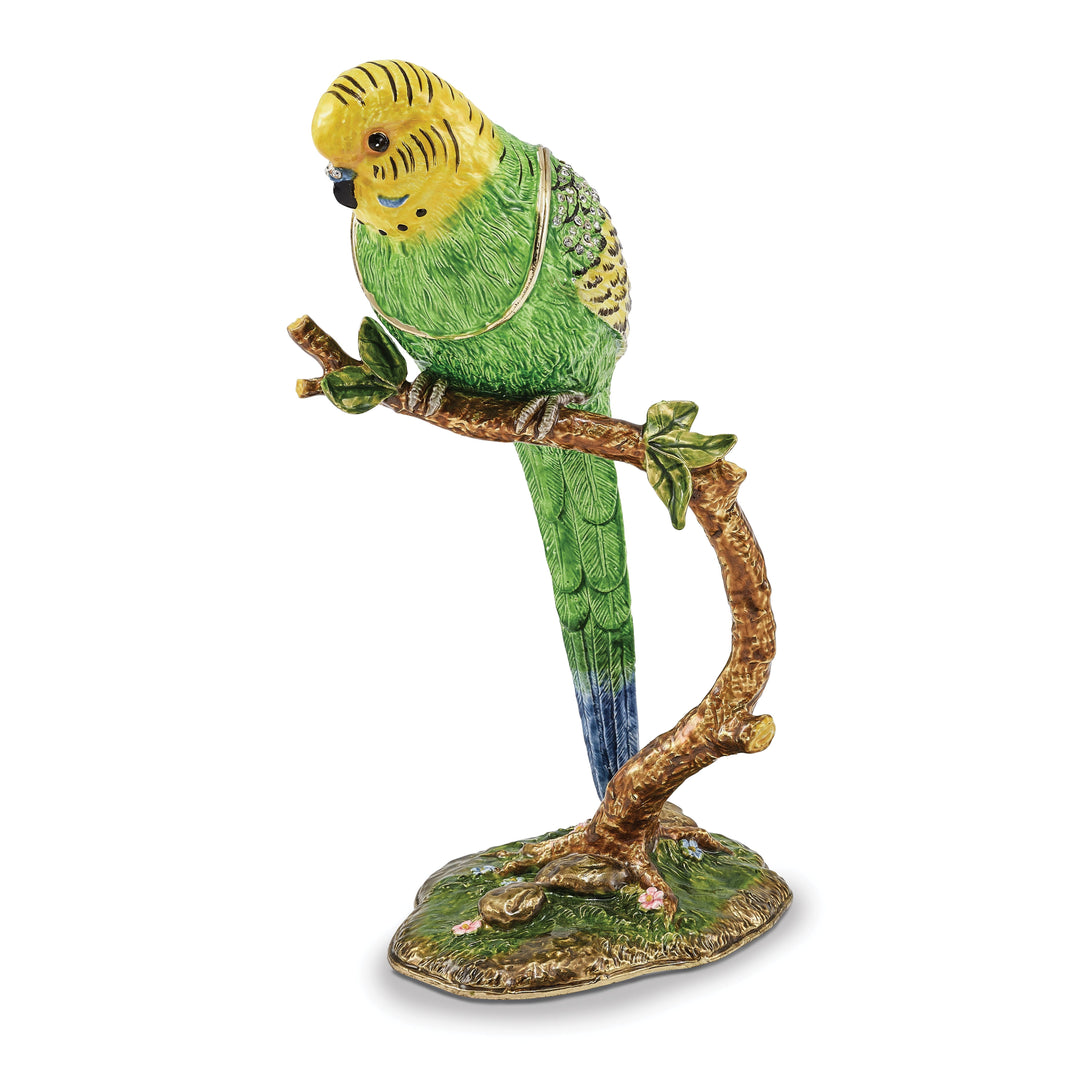 Bejeweled Pewter Multi Color PACO Large Parakeet Parrot Trinket Box