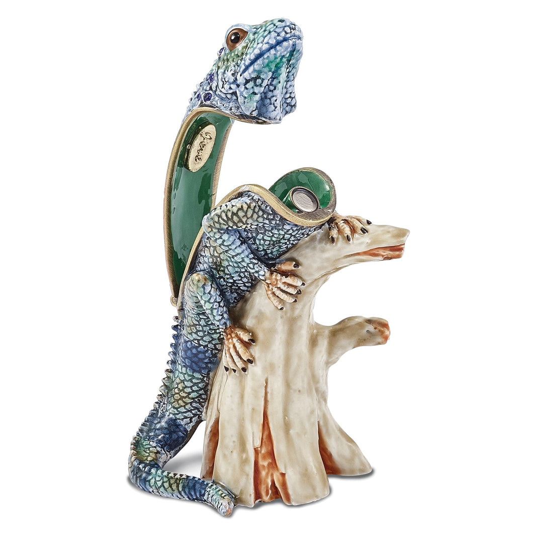 Bejeweled Multi Blue Colors CAYMAN Blue Iguana on Branch Trinket Box