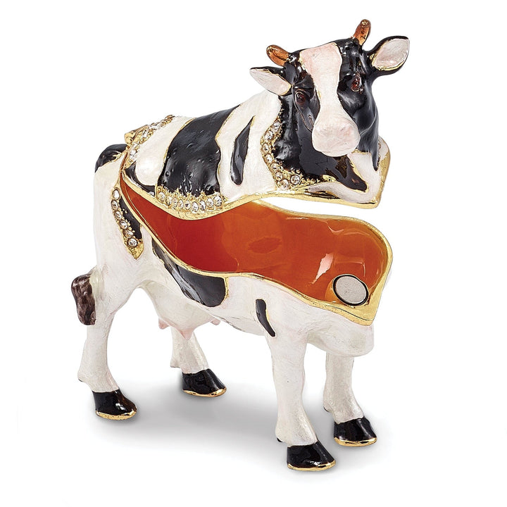 Bejeweled Multi Black White Color BESSIE Holstein Cow Trinket Box