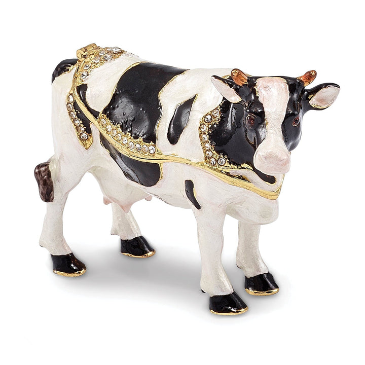 Bejeweled Multi Black White Color BESSIE Holstein Cow Trinket Box