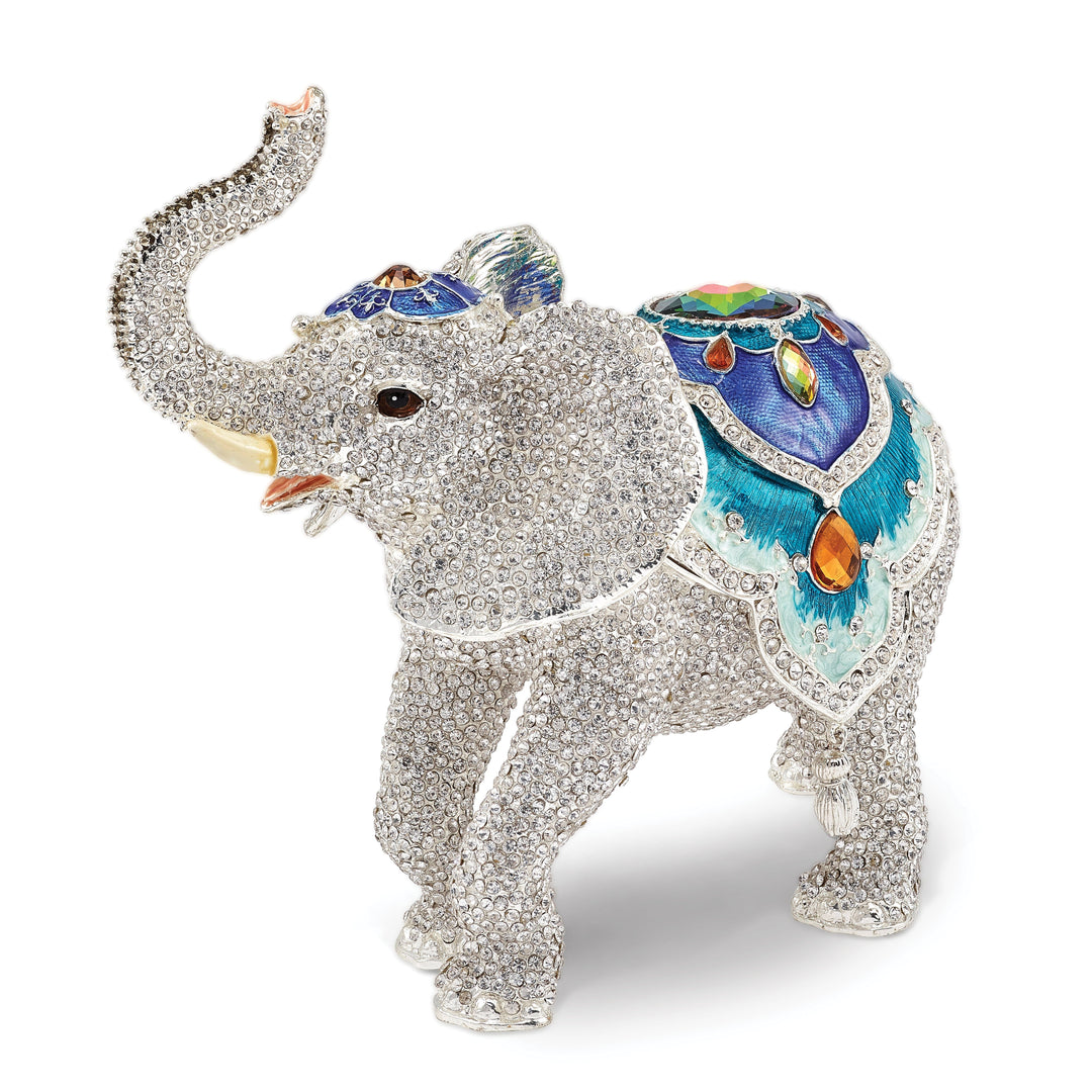 Bejeweled Crystal White Elephant Trinket Box