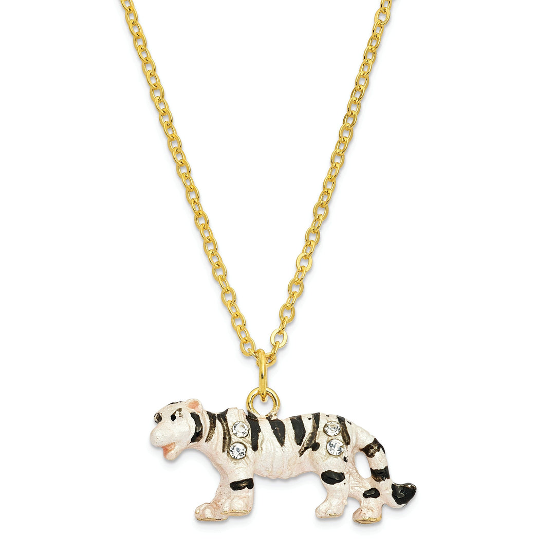 Bejeweled Pewter WhiteBlack Color Enamel MALA White Tiger Trinket Box