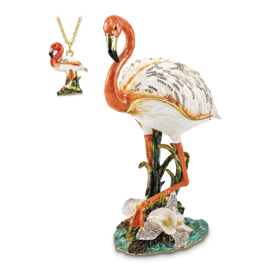 Bejeweled Pewter Multi Color MANGO Large Flamingo Trinket Box Design
