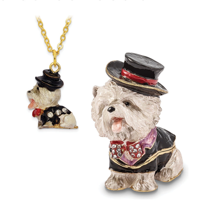 Bejeweled Pewter Multi Color Finish R BUTLER Tuxedo Dog Trinket Box
