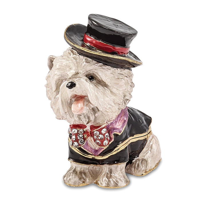 Bejeweled Pewter Multi Color Finish R BUTLER Tuxedo Dog Trinket Box