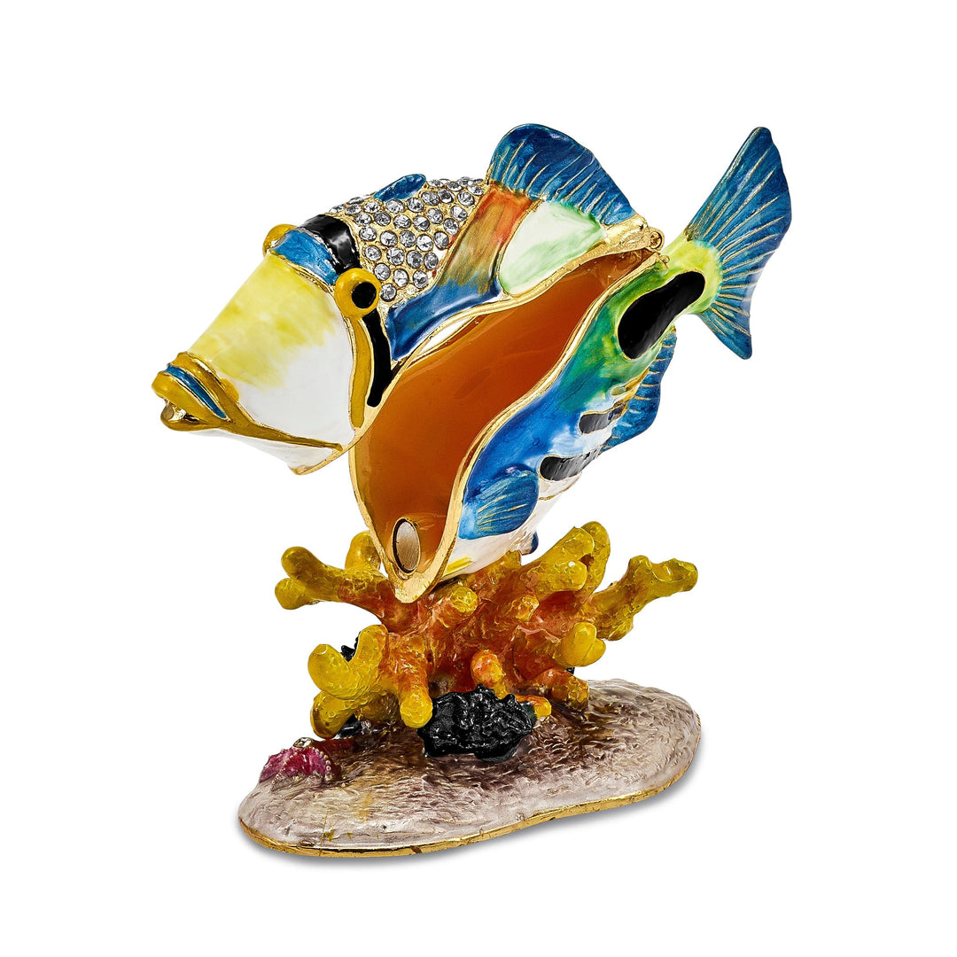 Bejeweled Multi Color Enamel Finish TRIGGER Humu Humu Fish Trinket Box