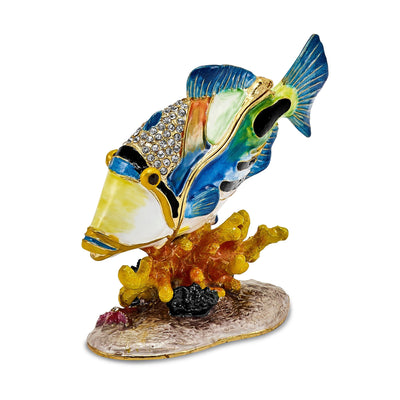 Bejeweled Multi Color Enamel Finish TRIGGER Humu Humu Fish Trinket Box